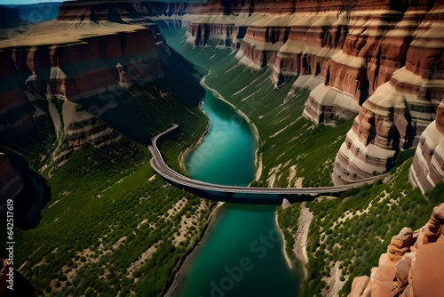 A breathtaking aerial view of a winding river cutting through vast canyons