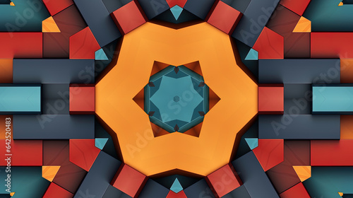 3d render, abstract background of floral kaleidoscope, colorful paper flowers ornament. Modern wallpaper. 3d Illustration