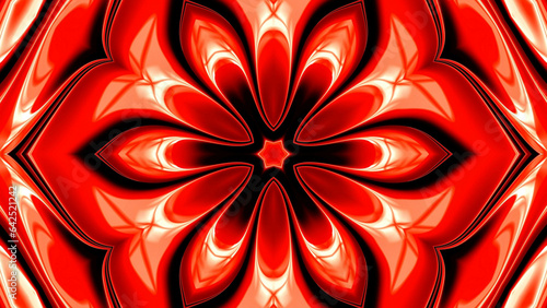 3d render, abstract background of floral kaleidoscope, colorful paper flowers ornament. Modern wallpaper. 3d Illustration