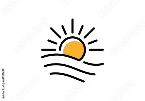 water waves and sun in the shape of circle abstract logo icon vector