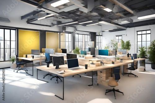 a 3d render of a collaborative office space 