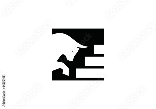 bull with stairs logo design. growth financial symbol icon vector.