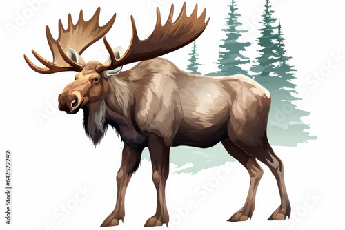Moose with antlers on a white background