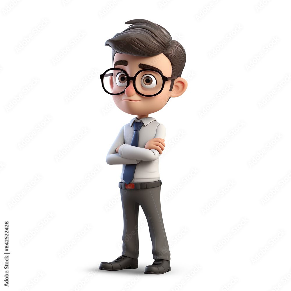 Cute young 3D businessman thinking character