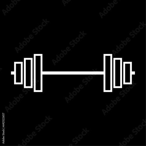 Barbell line icon. Heavy barbell with weight plates for power exercises. Vector Illustration