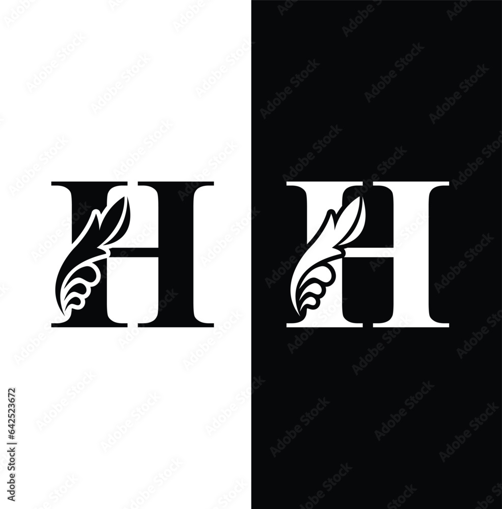 letter H. White and Black flower alphabet. Beautiful capital letters with shadow letter H. White and Black flower alphabet. Beautiful capital letters with shadow