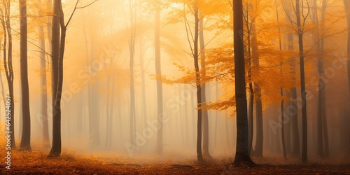 AI Generated. AI Generative. Autumn forest outdoor nature orange yellow park fall landscape background. Can be used for hiking inspirational relax vibe