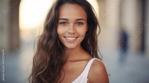 Free Download young adult woman, 20s, brunette, latina hispanic or multiracial, suntanned skin tone, wearing white summer dress, enjoying freedom and leisure time, fictional place - GFXLoad