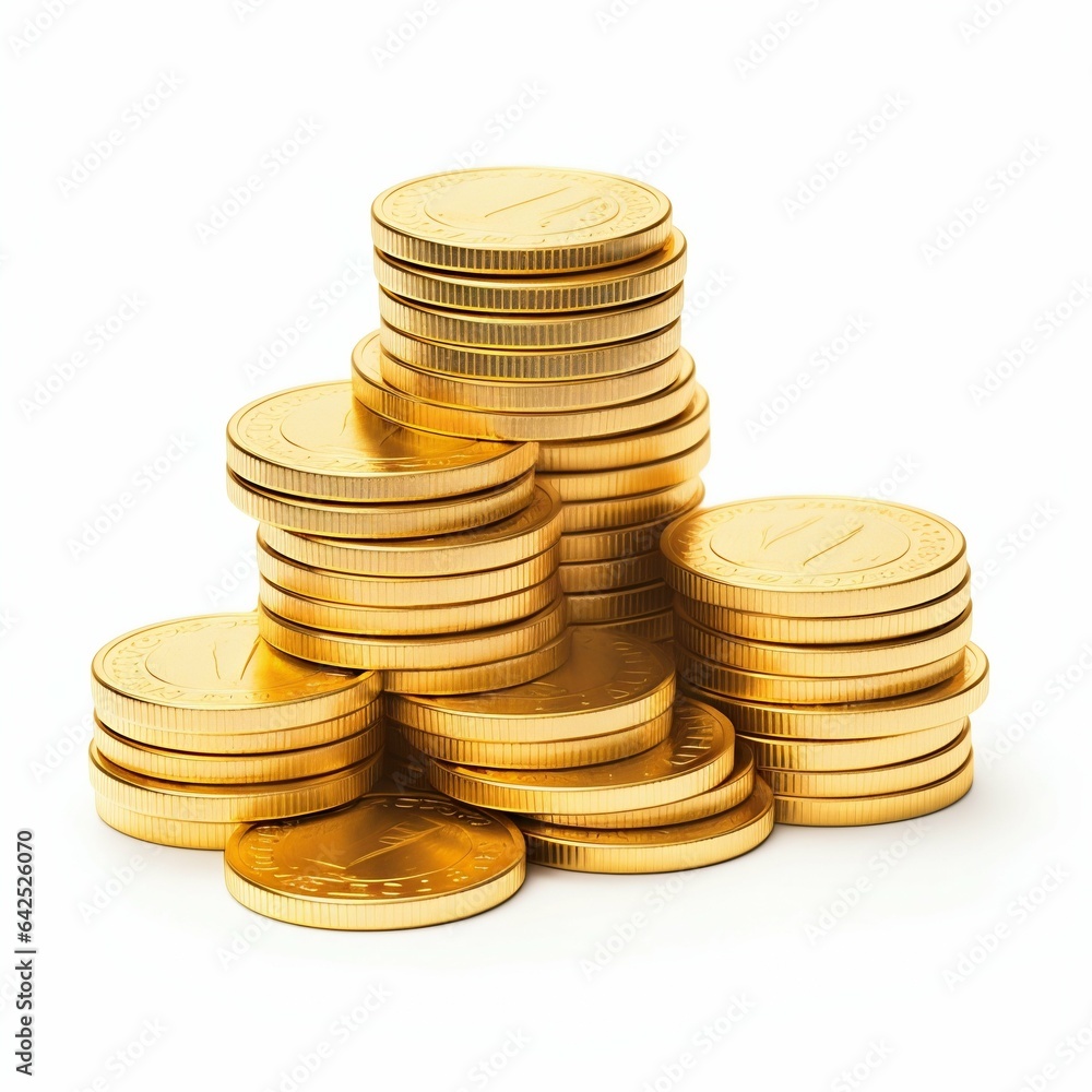 Stacks of Gold Coins Isolated on White. Generative ai Stacks of Gold Coins Isolated on White. Generative ai