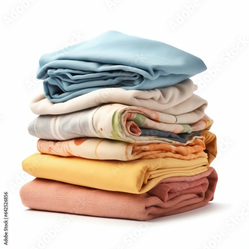 Stack of Clean Clothes Isolated on White. Generative ai