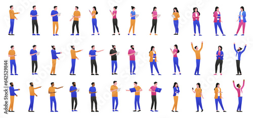 Business vector people collection - Big set of businesspeople characters in colourful casual clothes using computers and doing various office work poses. Flat design illustrations on white background