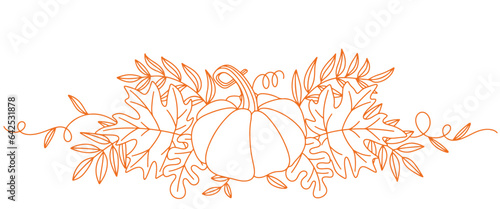 Pumpkin Thanksgiving Day line art background . Simple vector web banner. One continuous line drawing with pumpkin Thanksgiving Day.