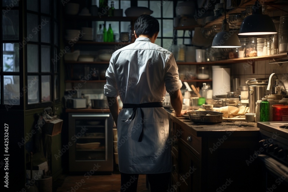 Man's back in a Kitchen Working Man's back in a Kitchen Working