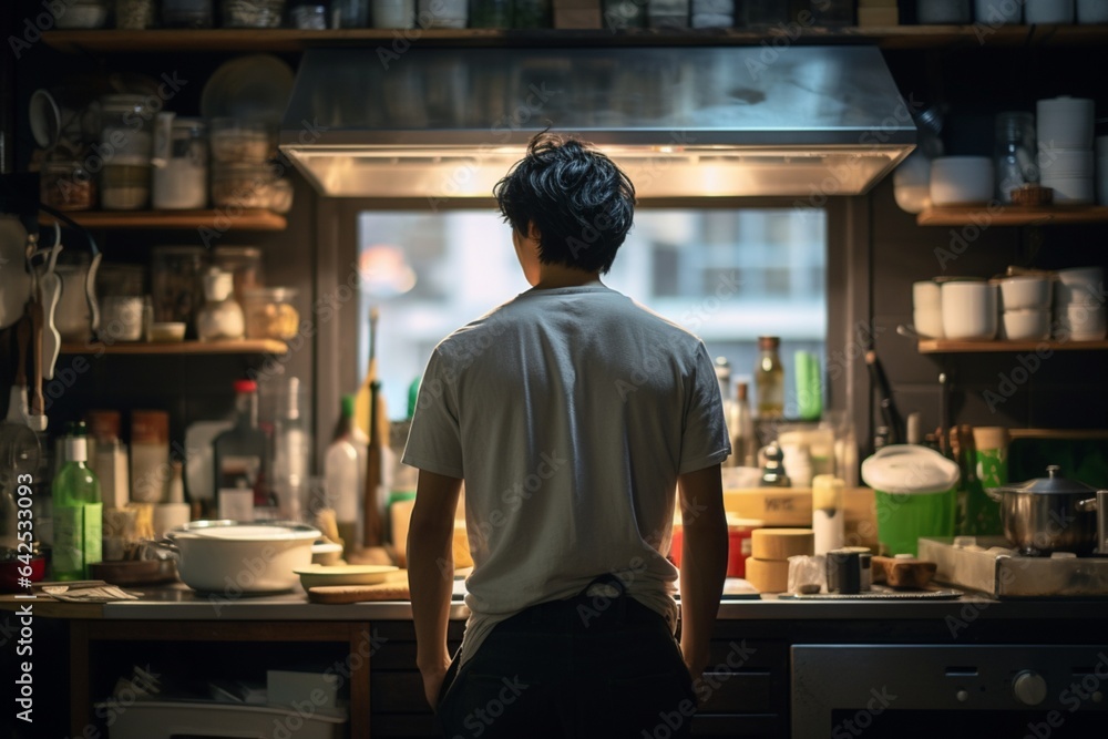 Fototapeta premium Man's back in a Kitchen Working