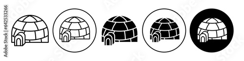 igloo icon. Hard ice building shelter home symbol. Vector set of snow house or dome in winter season. Flat outline of Inuit eskimos outdoor roof in Antarctic pole. arctic snow protection construction 