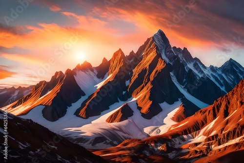 Masterpiece portraying a breathtaking sunrise over a rugged mountain peak