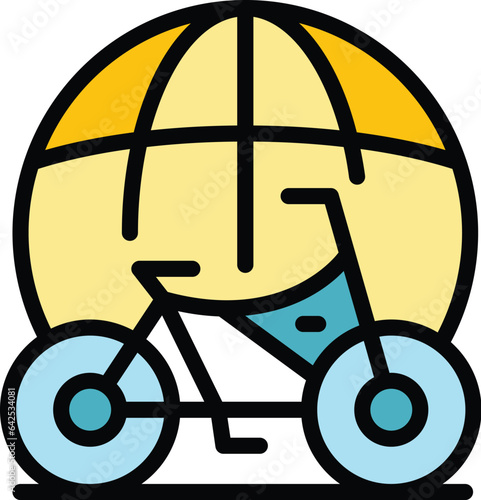 Global bike rent icon outline vector. Public system. Share smart color flat