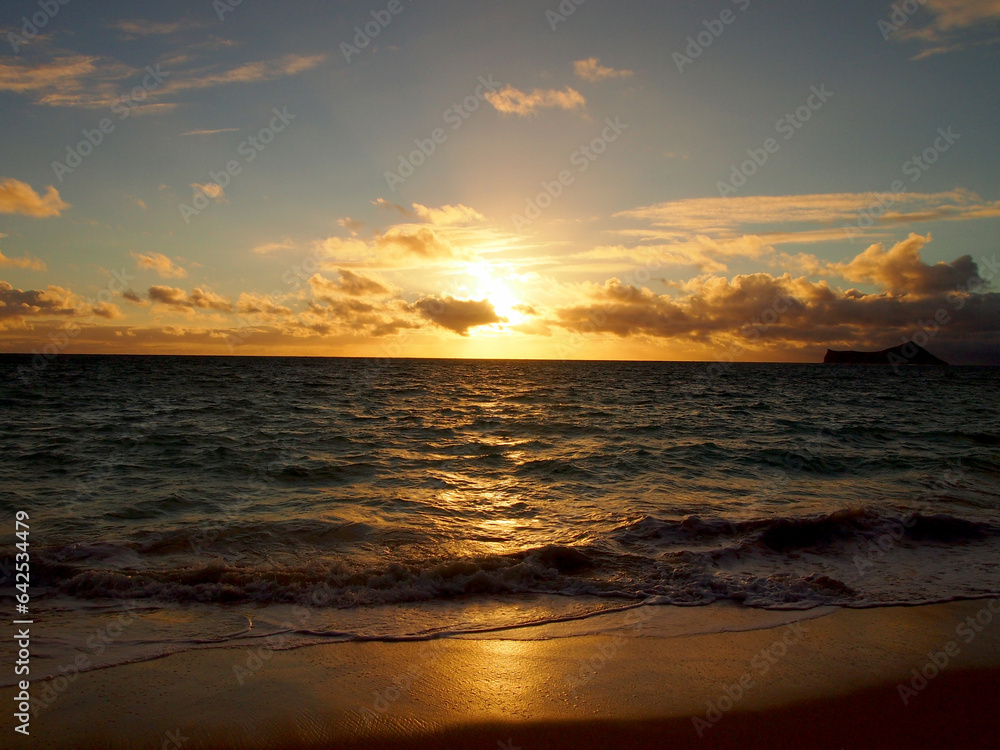 Early Morning Sunrise on Waimanalo Beach on Oahu, Hawaii