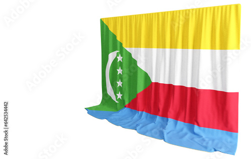 Comorian Flag Curtain in 3D Rendering Celebrating Comorian Heritage photo