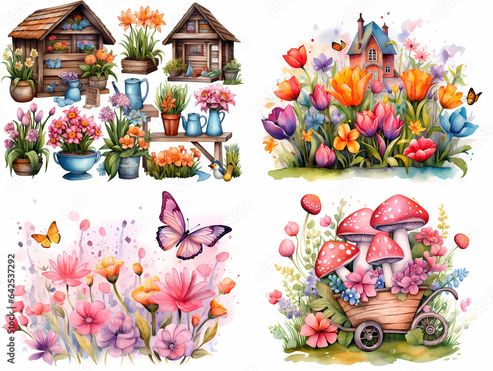Watercolor spring theme isolated botanical clipart set on a white background. constructor elements. decoration for postcards, invitations, crafts, art projects, cards. 