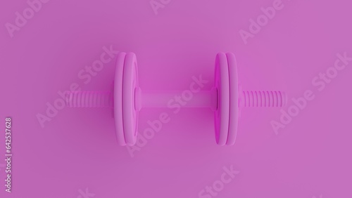 Pink dumbbells on pink background 3d rendered illustration. Concept art. Sport