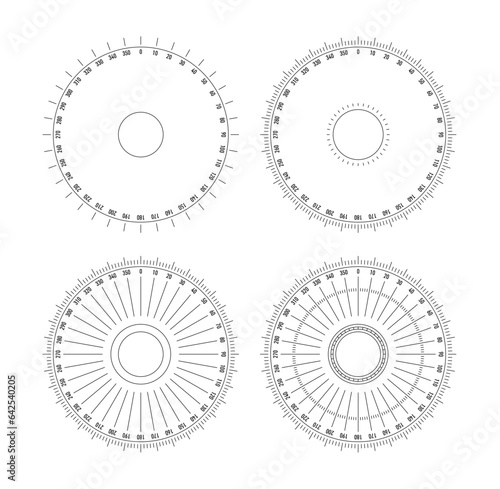 360 degree dial set. 360 degree round dial on white background