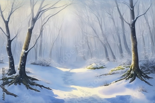 Majic forest in winter. AI generated illustration photo