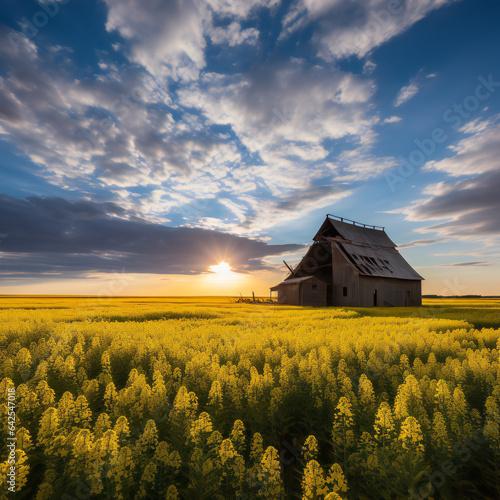 old barn in a field on the prairies