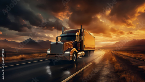 Solarization Effect Adds Dynamic Flair to a Truck's Impressive Voyage. AI Generated.