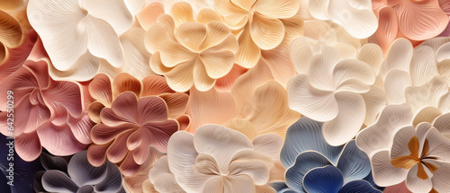 Abstrakcyjne tło - kwiaty origami. Wypukła struktura. Render 3d. Sztuka. Pomarańczowe, ciepłe kolory.