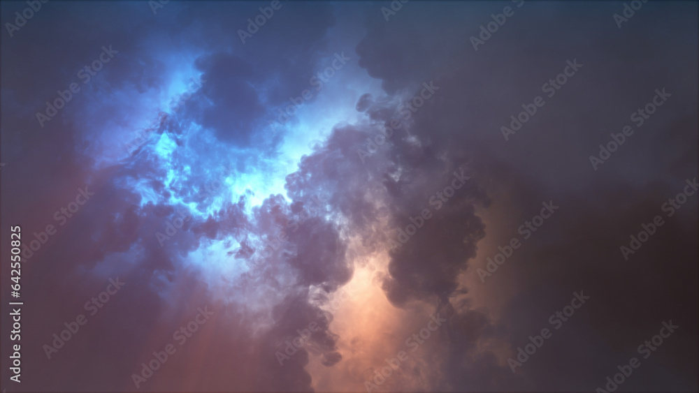 Obraz premium 3D rendering of thunderclouds with bright lightning flashes
