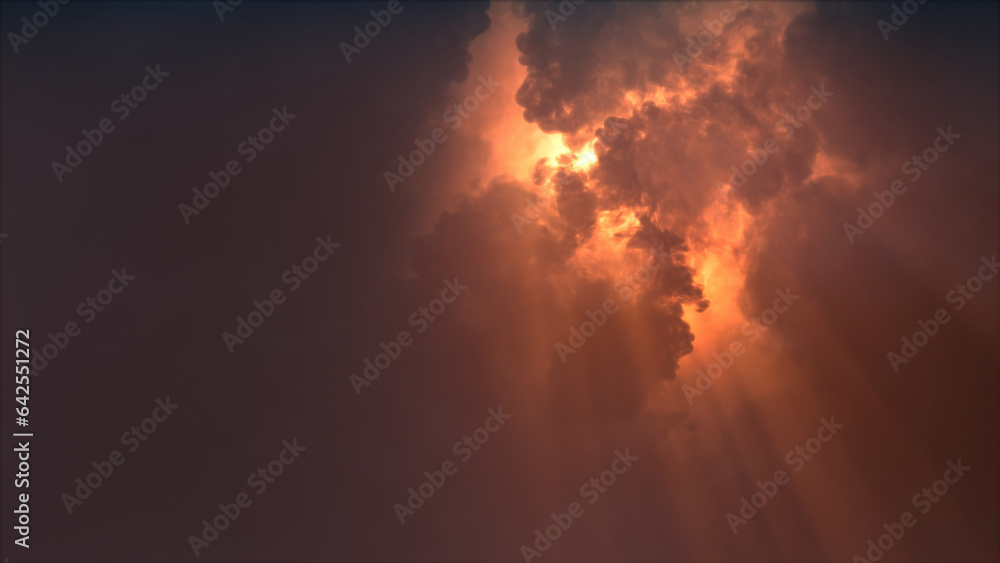 Naklejka premium 3D rendering of thunderclouds with bright lightning flashes
