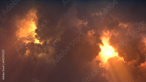 3D rendering of thunderclouds with bright lightning flashes