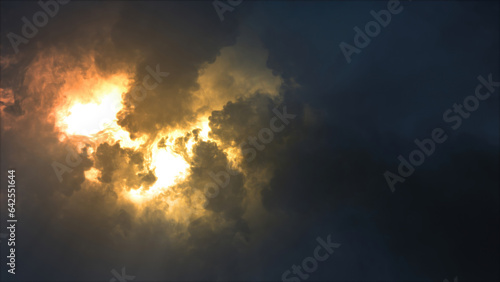 3D rendering of thunderclouds with bright lightning flashes