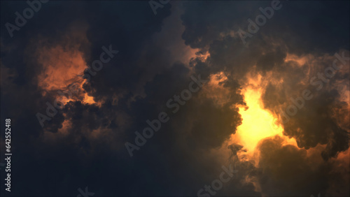 3D rendering of thunderclouds with bright lightning flashes