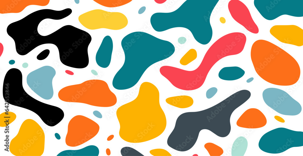 Continuous Abstract Arrangement: Fluid Color Shapes, Animal Print Inspired. Vector Backdrop Perfect for Fashion and Home Design. Continuous Abstract Arrangement: Fluid Color Shapes, Animal Print Inspired. Vector Backdrop Perfect for Fashion and Home Design.