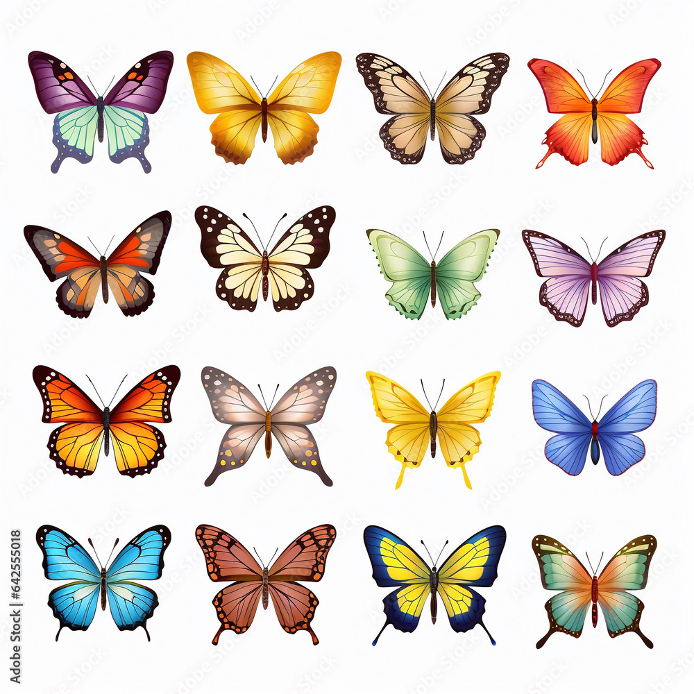 Beautiful butterflies set isolated on transparent background Beautiful butterflies set isolated on transparent background