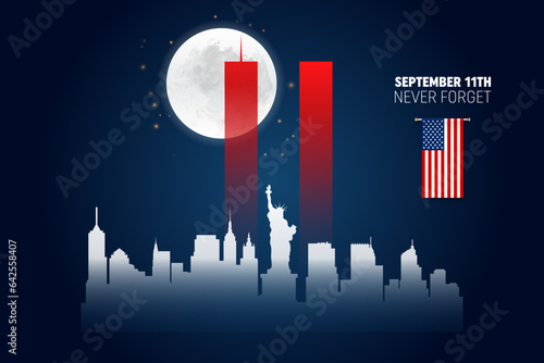911 Patriot Day banner. USA Patriot Day card. September 11, 2001. We will never forget you. Vector design template for Patriot Day.
