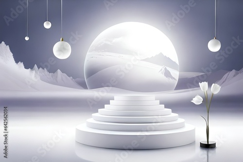 White stage mockup for presentation cosmetic product, advertising, design wit...
