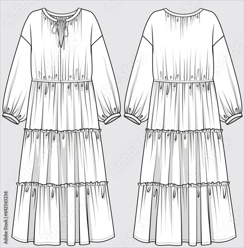 WOMEN AND GIRLS WEAR LONG DRESS VECTOR ILLUSTRATION
