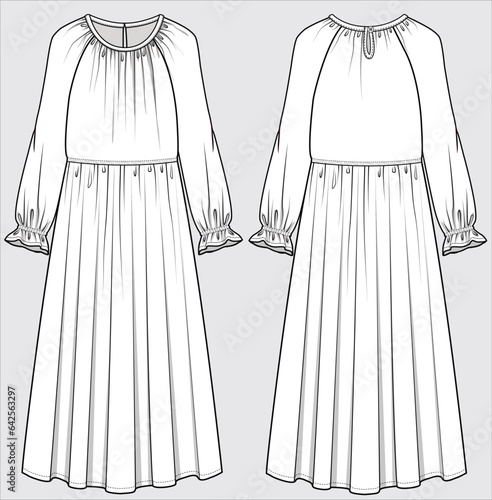 WOMEN AND GIRLS WEAR LONG DRESS VECTOR ILLUSTRATION