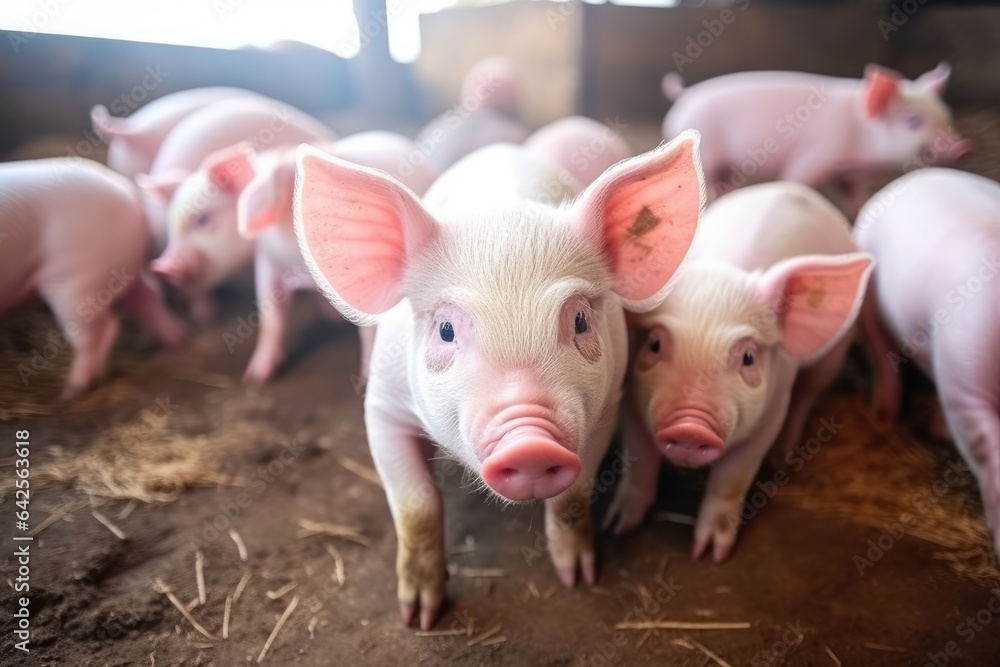 Small piglet in the farm. Group of Pig indoor on a farm yard. Small piglet in the farm. Group of Pig indoor on a farm yard.