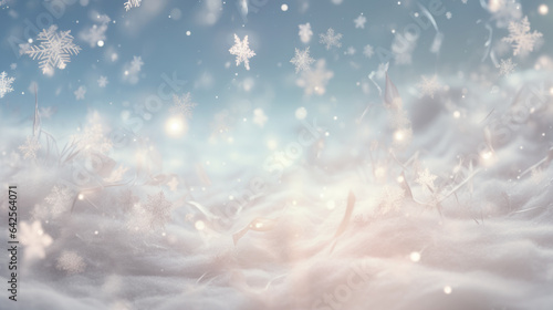 Abstract christmas background with snowflakes and blowing snow