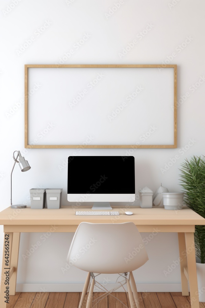 Office desk with an empty mockup screen Office desk with an empty mockup screen