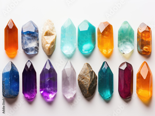 Colorful crystal bars on white background. Geology concept. ai generation