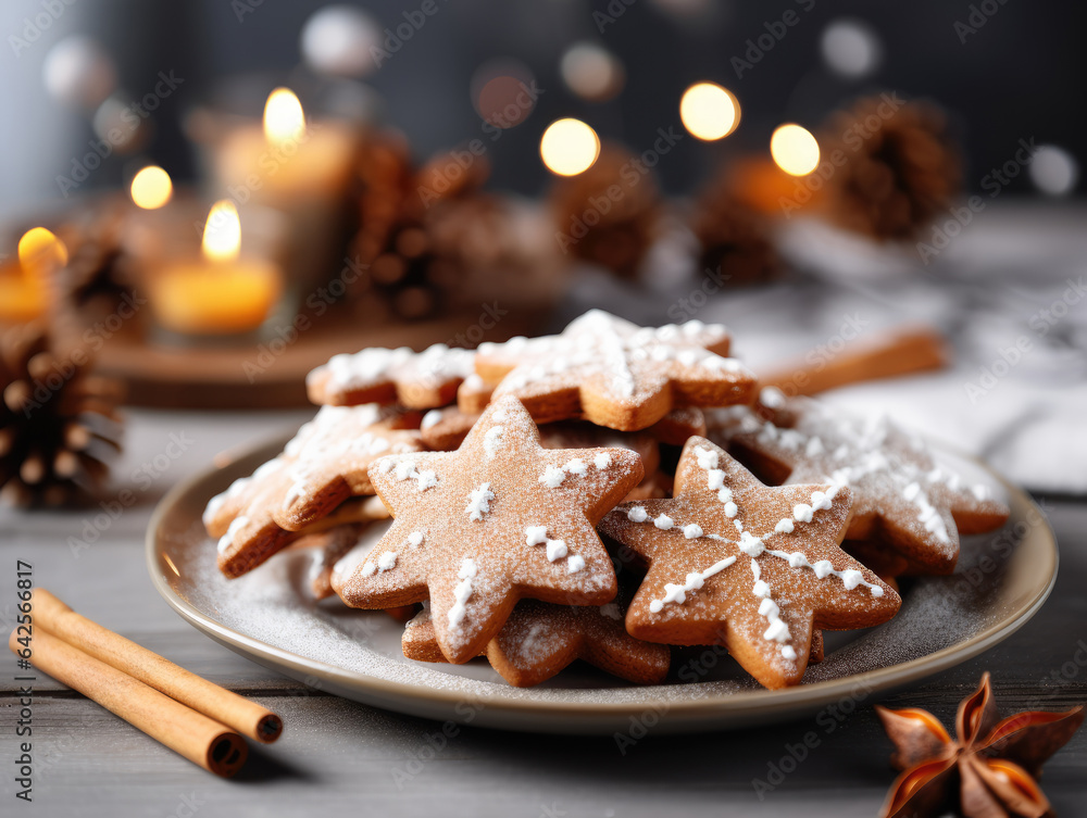 Ai generation. Christmas homemade cookies on a plate. The concept of comfort. Ai generation. Christmas homemade cookies on a plate. The concept of comfort.