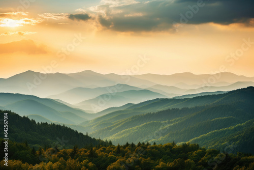 Nature's Canvas: Green Ridge Mountains Sunset © Andrii 