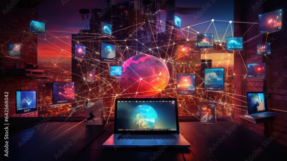 social networking services, streaming videos. The image signifies the intersection of digital content, community, and innovation. social networking services, streaming videos. The image signifies the intersection of digital content, community, and innovation.