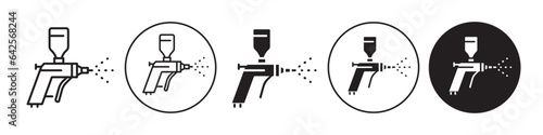 Spray gun icon. car paint color sprayer nozzle symbol. Vector set of automobile vehicle body work job service. Flat outline of garage washer or polish coating brush. auto  industrial airbrush machine