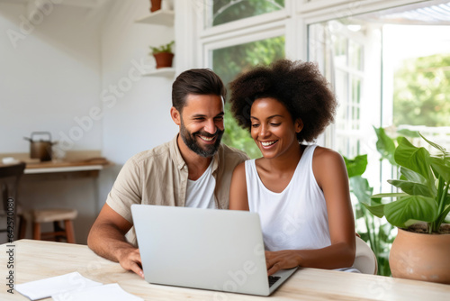 Multiracial Couple on Laptop